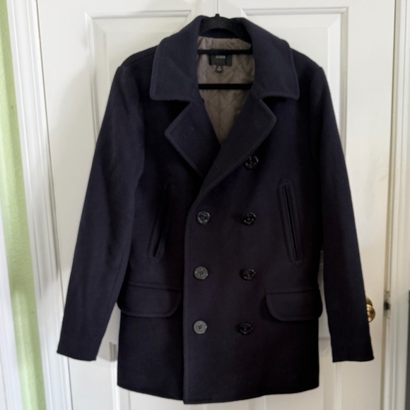 J. Crew Dock Peacoat Navy Wool Blend Men’s Jacket Coat Size Small